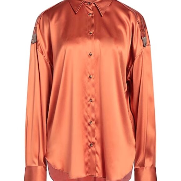 NEW 🧡 Brunello Cucinelli Embellished silk-blend satin shirt XS ✨ NEW - Picture 5 of 8